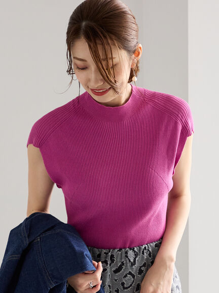 sheller シェリエ chicパールハーフスリーブニット　ピンク sheller シェリエ chicパールハーフスリーブニット ピンク