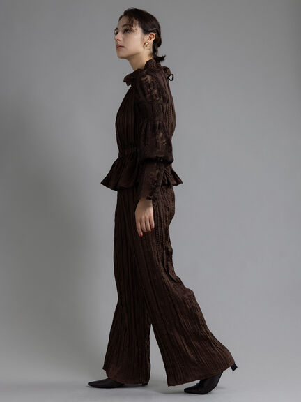 【Atelier plier】プリーツレースシャーリングトップス《2025Autumn catalog item》（ブラウン）｜Te chichi（テチチ）通販
