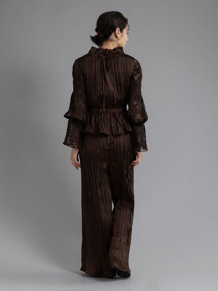 【Atelier plier】プリーツレースシャーリングトップス《2025Autumn catalog item》（ブラウン）｜Te chichi（テチチ）通販