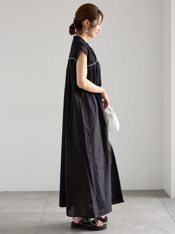 Namichan です セール】 バイカラーパイピングワンピース（ブラック/ベージュ