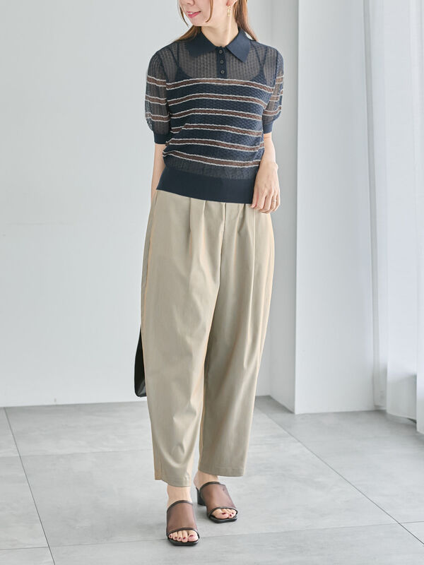 セール】 透かしマルチボーダーニットポロ（ブラウン/ネイビー