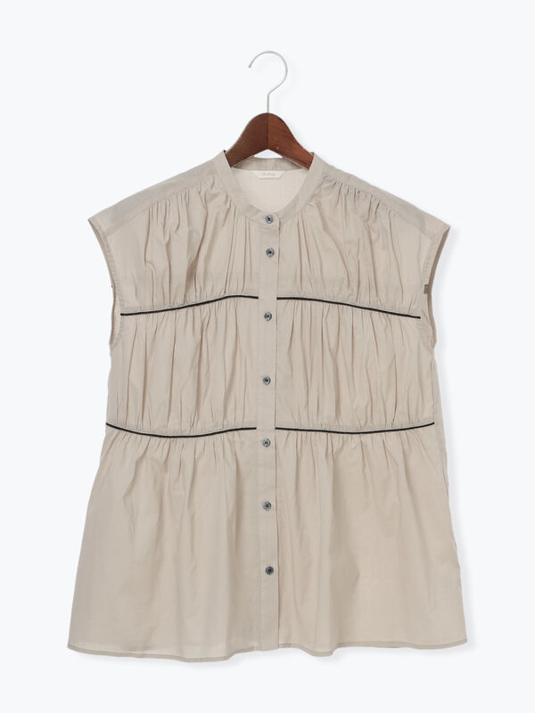 セール】 バイカラーパイピングブラウス（ブラック/ベージュ/カーキ