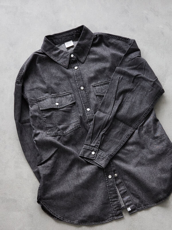 SOMETHING】デニムシャツ（ブラック/ブルー/トップス/シャツ・ブラウス