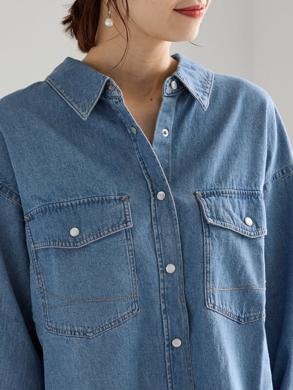 SOMETHING】デニムシャツ（ブラック/ブルー/トップス/シャツ・ブラウス