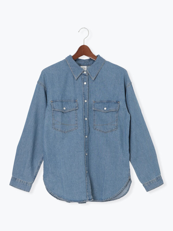 SOMETHING】デニムシャツ（ブラック/ブルー/トップス/シャツ・ブラウス