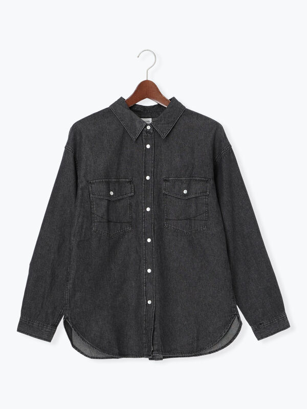 SOMETHING】デニムシャツ（ブラック/ブルー/トップス/シャツ・ブラウス