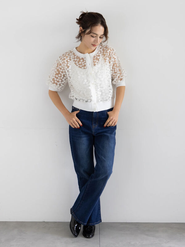 ホワイト ストライプ 半袖カーディガン ホワイト ストライプ 半袖カーディガン スタイルデリ STYLE DELI