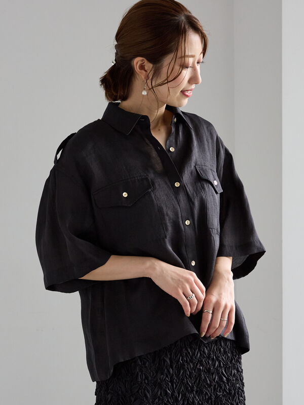 TFW49 ブラック 半袖シャツ ポケット付き TFW49 ブラック 半袖シャツ ポケット付き TFW49 ブラック 半袖シャツ