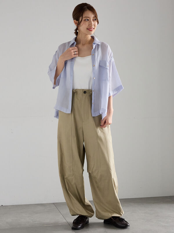 セール】 シアー半袖Wポケットシャツ（ブラック/モカ/サックスブルー