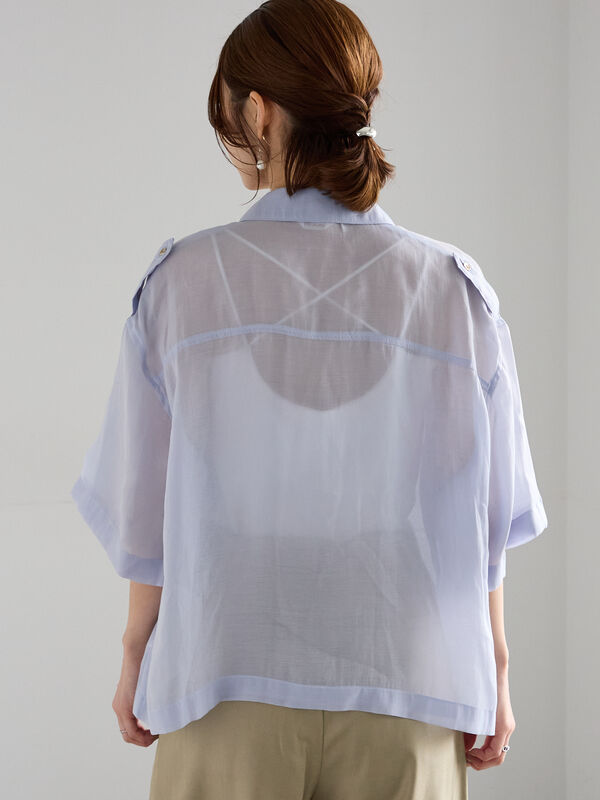 ブルー×白 貝殻 マリン刺繍 半袖シアートップス 夏 重ね着大活躍 シアーシャツ&半袖Tシャツセット(130~160cm)(130cm ホワイト): セット