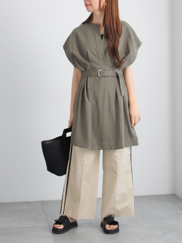 セール】 ミリタリーチュニックシャツ（ブラック/ベージュ