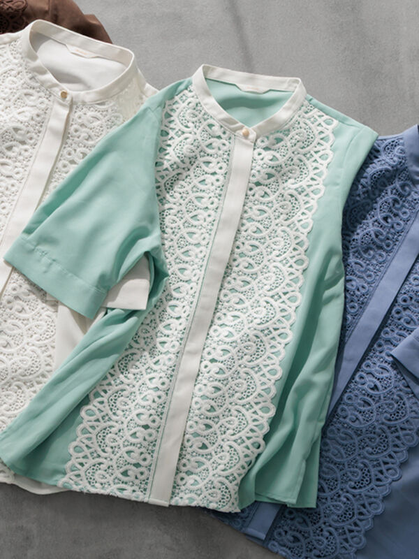 セール】 【WEB限定カラーあり】フロントレース5分袖ブラウス（オフ