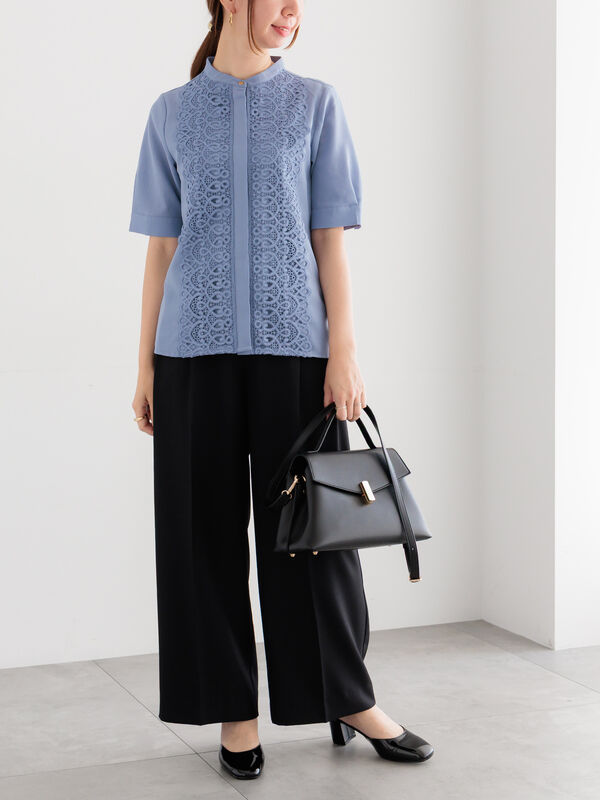 セール】 【WEB限定カラーあり】フロントレース5分袖ブラウス（オフ