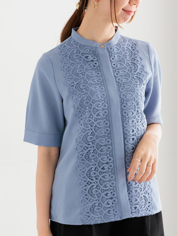 セール】 【WEB限定カラーあり】フロントレース5分袖ブラウス（オフ