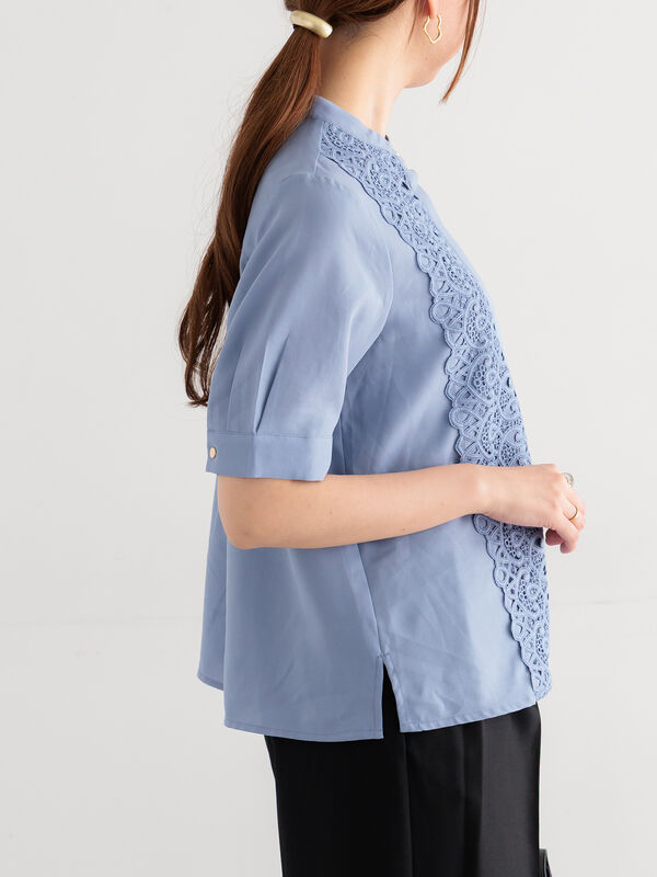 セール】 【WEB限定カラーあり】フロントレース5分袖ブラウス（オフ