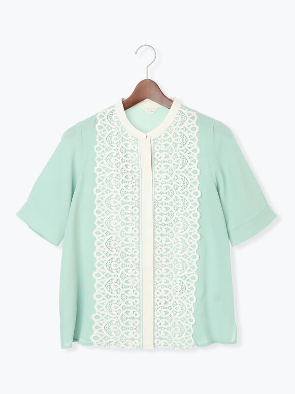 セール】 【WEB限定カラーあり】フロントレース5分袖ブラウス（オフ