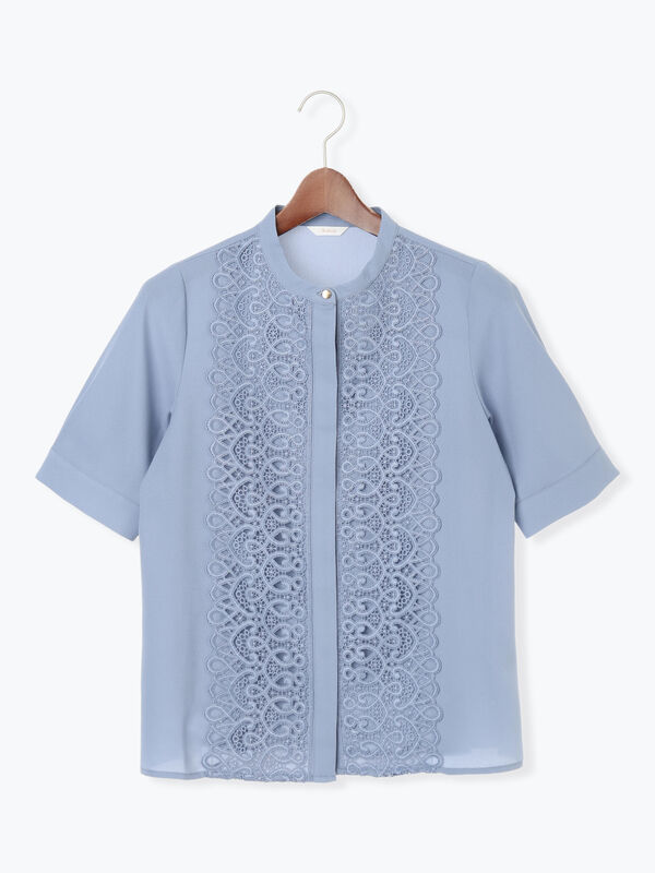 セール】 【WEB限定カラーあり】フロントレース5分袖ブラウス（オフ