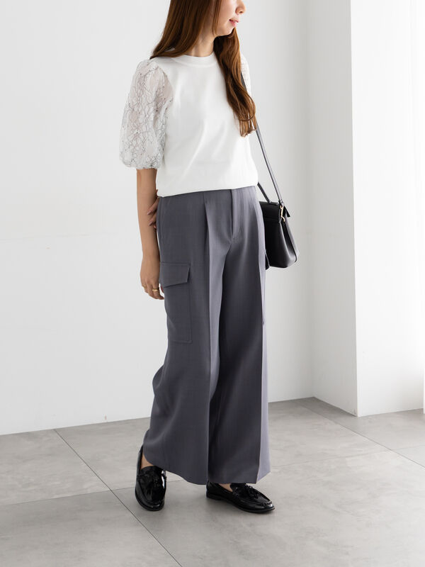 セール】 レースバルーンスリーブニット（オフホワイト/ブラック