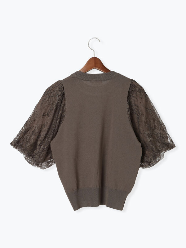 セール】 レースバルーンスリーブニット（オフホワイト/ブラック