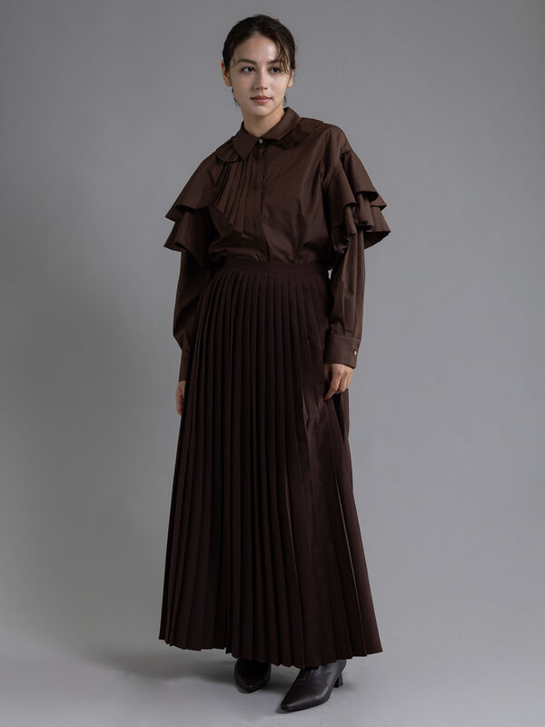 Atelier plier】アシメプリーツフレアシャツブラウス《2025Autumn