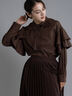 【Atelier plier】アシメプリーツフレアシャツブラウス《2025Autumn catalog item》(ブラウン)|Te chichi(テチチ)通販