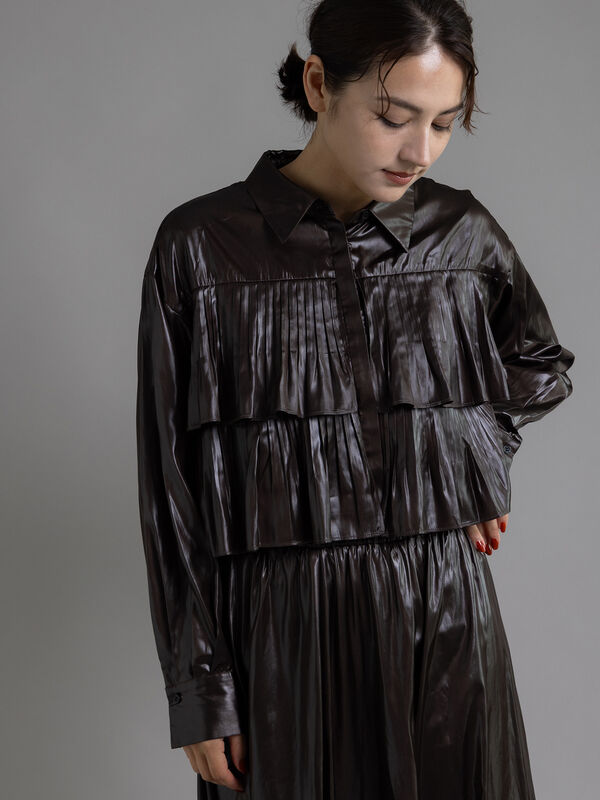 セール】 【Atelier plier】プリーツチンツ ティアードショートシャツ