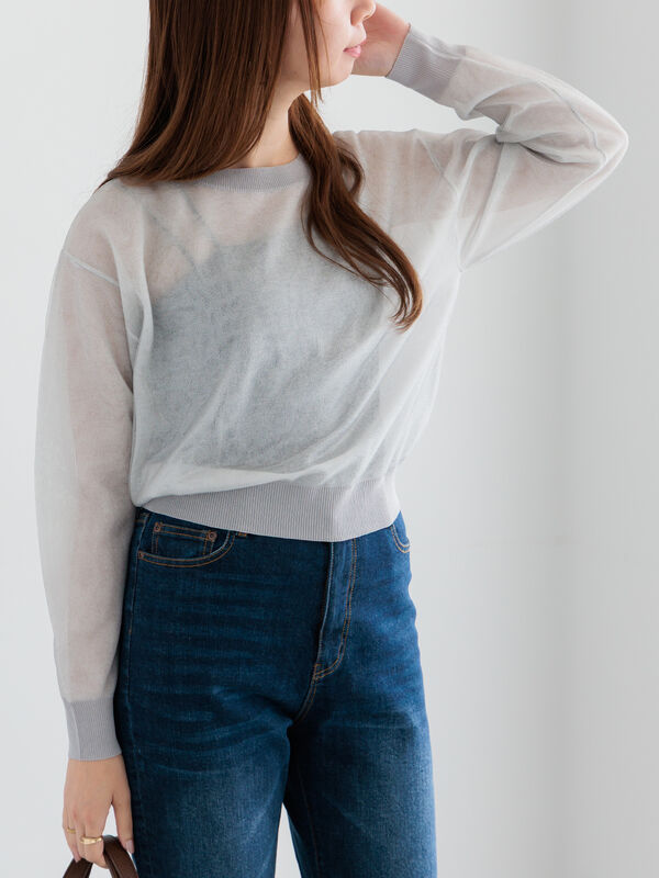 セール】 シアーレイヤーニット（グレー/ブラック/ピンク/トップス