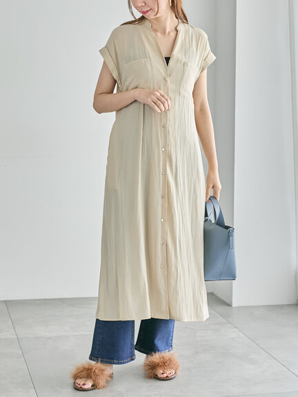 【ちゃい】Rene ベージュ ひざ丈ワンピース 半袖　38 Rene ルネ ベーシック basic レース襟 ワンピース ひざ丈 ミディ