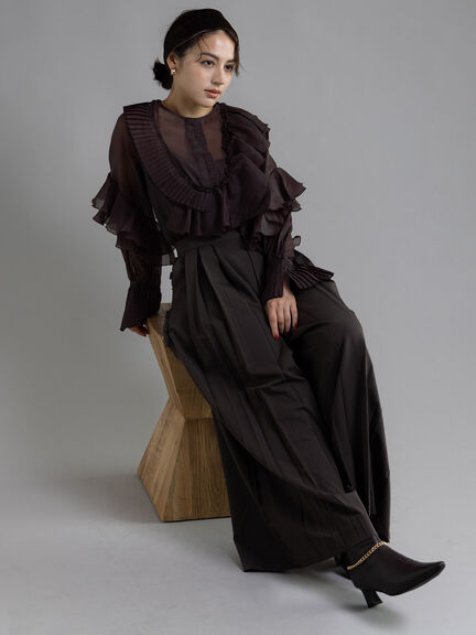 【Atelier plier】サイドプリーツワイドパンツ《2025Autumn catalog item》（ブラウン）｜Te chichi（テチチ）通販