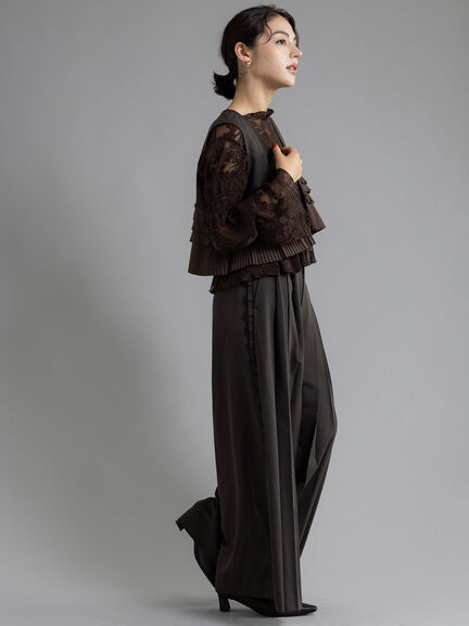 【Atelier plier】サイドプリーツワイドパンツ《2025Autumn catalog item》（ブラウン）｜Te chichi（テチチ）通販