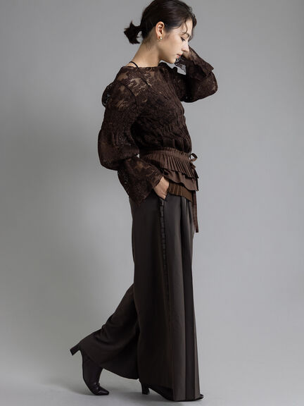 【Atelier plier】サイドプリーツワイドパンツ《2025Autumn catalog item》（ブラウン）｜Te chichi（テチチ）通販