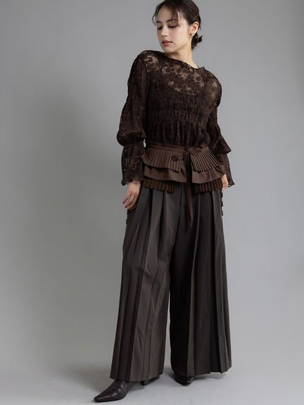 【Atelier plier】サイドプリーツワイドパンツ《2025Autumn catalog item》（ブラウン）｜Te chichi（テチチ）通販