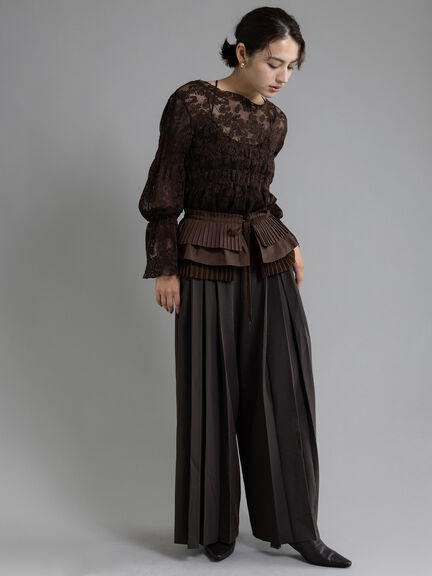 【Atelier plier】サイドプリーツワイドパンツ《2025Autumn catalog item》（ブラウン）｜Te chichi（テチチ）通販