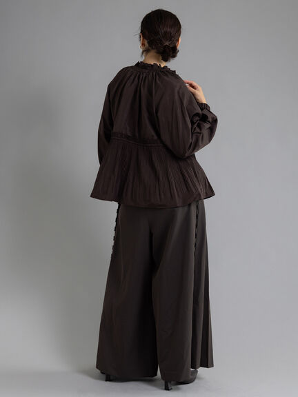 【Atelier plier】サイドプリーツワイドパンツ《2025Autumn catalog item》（ブラウン）｜Te chichi（テチチ）通販