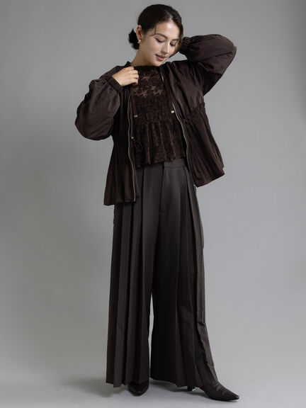 【Atelier plier】サイドプリーツワイドパンツ《2025Autumn catalog item》（ブラウン）｜Te chichi（テチチ）通販
