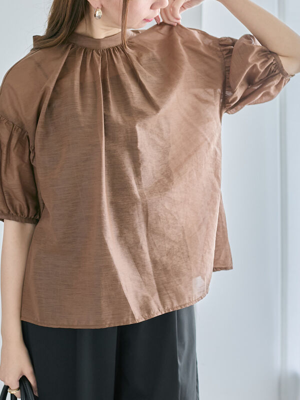 セール】 レザーライクバックリボンブラウス（ブラック/ブラウン