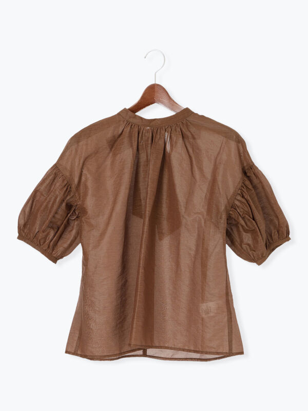 セール】 レザーライクバックリボンブラウス（ブラック/ブラウン