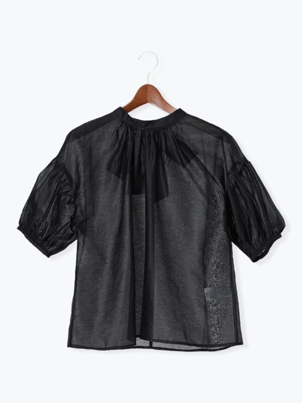 セール】 レザーライクバックリボンブラウス（ブラック/ブラウン