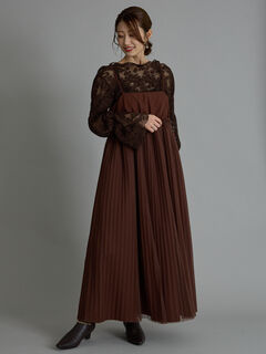 セール】 【Atelier plier】シアープリーツコンビドレス（ブラウン