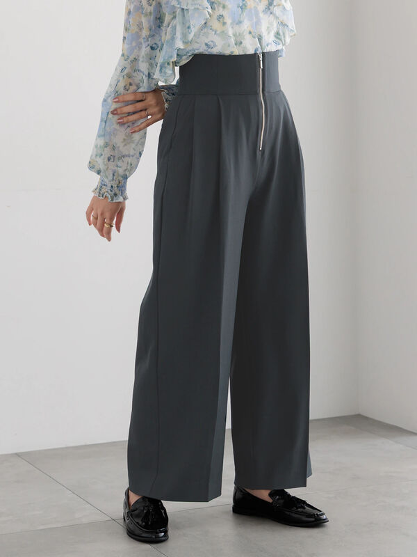 ハイウエストフロントジップワイドパンツ《2025Autumn catalog item》（チャコールグレー）｜Te chichi（テチチ）通販