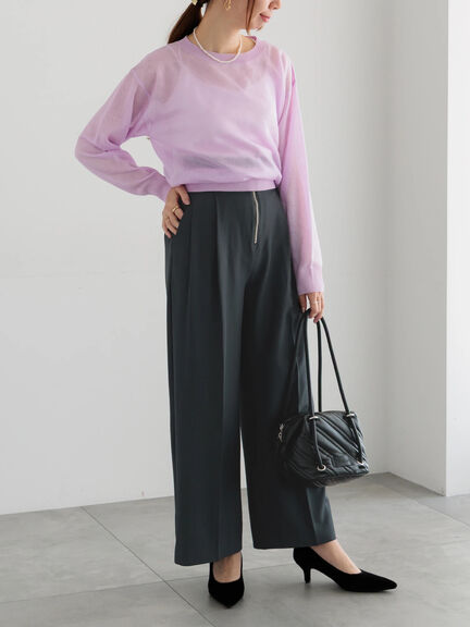 ハイウエストフロントジップワイドパンツ《2025Autumn catalog item》（チャコールグレー/ブラック/ブラウン）｜Te chichi（テチチ）通販