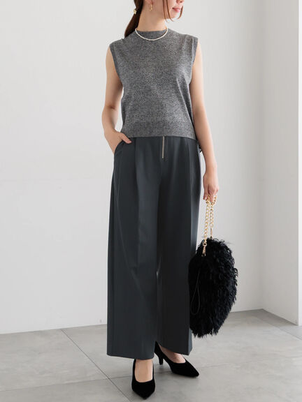 ハイウエストフロントジップワイドパンツ《2025Autumn catalog item》（チャコールグレー/ブラック/ブラウン）｜Te chichi（テチチ）通販