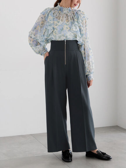 ハイウエストフロントジップワイドパンツ《2025Autumn catalog item》（チャコールグレー/ブラック/ブラウン）｜Te chichi（テチチ）通販