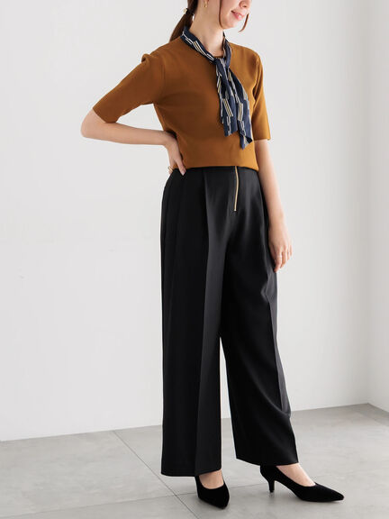 ハイウエストフロントジップワイドパンツ《2025Autumn catalog item》（チャコールグレー/ブラック/ブラウン）｜Te chichi（テチチ）通販