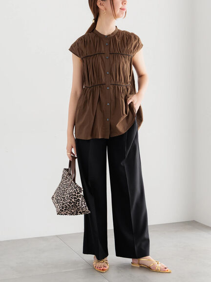 ハイウエストフロントジップワイドパンツ《2025Autumn catalog item》（チャコールグレー/ブラック/ブラウン）｜Te chichi（テチチ）通販