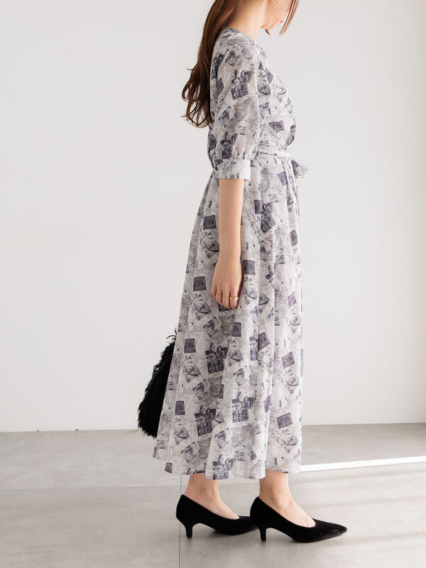 deicy大阪限定ワンピース　ミント セール】無地／フラワープリント 長袖 ウエストゴムマキシワンピ