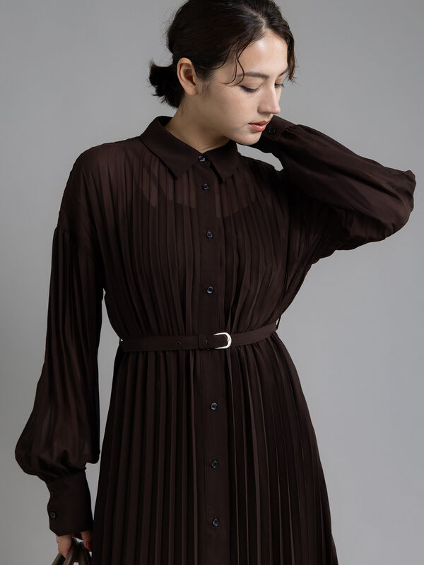 セール】 【Atelier plier】プリーツシャツカラーワンピース