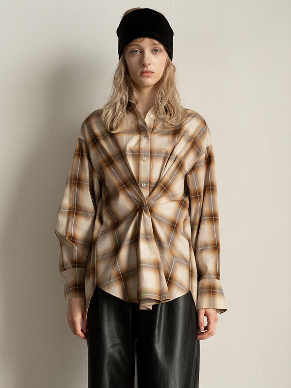 2WAYウエストタックチェックシャツ《2025Autumn catalog item》（ブラック/ベージュ）｜Te chichi（テチチ）通販