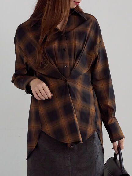 2WAYウエストタックチェックシャツ《2025Autumn catalog item》（ブラック/ベージュ）｜Te chichi（テチチ）通販