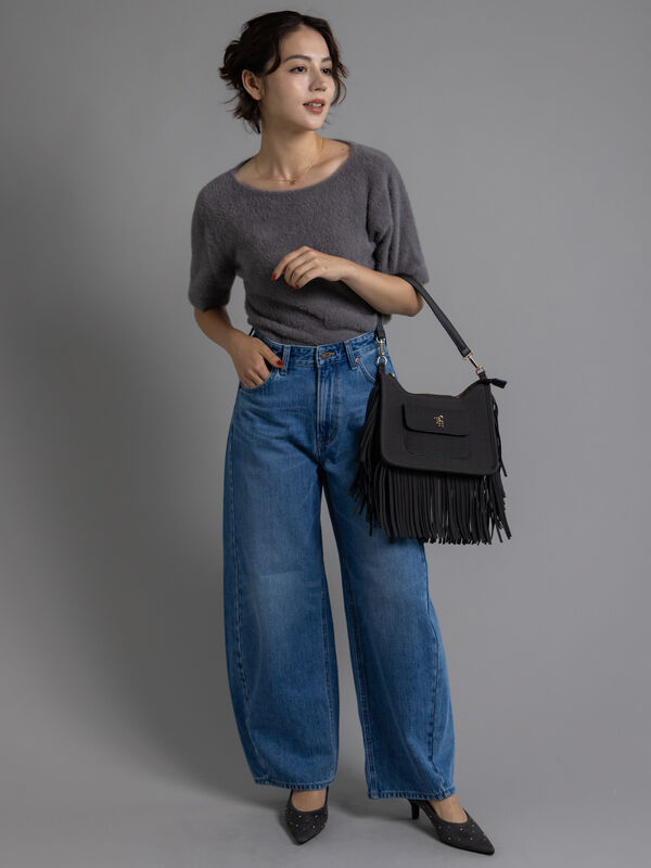 なちさん フォックスアンゴラボートネックニット | 小柄・低身長女性向け